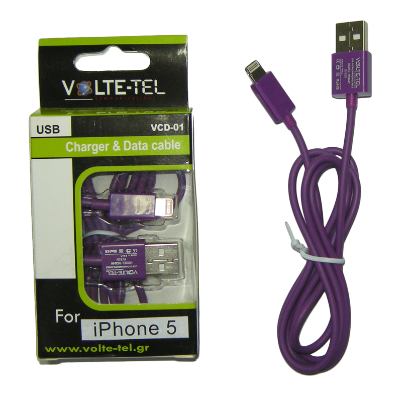 VOLTE-TEL LIGHTNING USB ΦΟΡΤΙΣΗΣ-DATA 1m VCD01 PURPLE