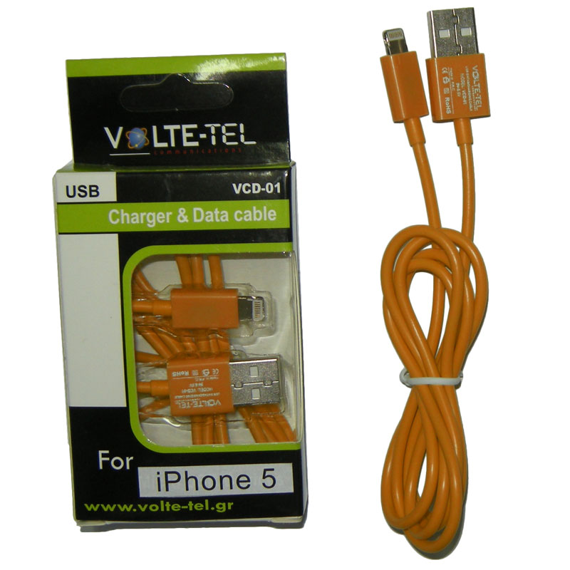 VOLTE-TEL LIGHTNING USB ΦΟΡΤΙΣΗΣ-DATA 1m VCD01 ORANGE
