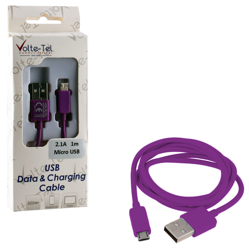 VOLTE-TEL MICRO USB DEVICES USB ΦΟΡΤΙΣΗΣ-DATA 2.1A 1m VCD01 PURPLE