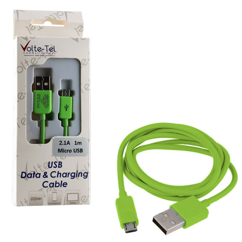 VOLTE-TEL MICRO USB DEVICES USB ΦΟΡΤΙΣΗΣ-DATA 2.1A 1m VCD01 GREEN