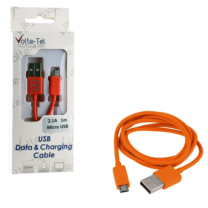 VOLTE-TEL MICRO USB DEVICES USB ΦΟΡΤΙΣΗΣ-DATA 2.1A 1m VCD01 ORANGE