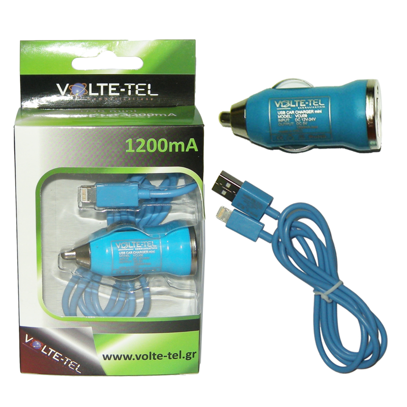 VOLTE-TEL LIGHTNING USB(ΦΟΡΤΙΣΗΣ-DATA VCD01+ΦΟΡΤΙΣΤΗΣ ΑΥΤΟΚΙΝΗΤΟΥ VCU09 1200mA)BLUE
