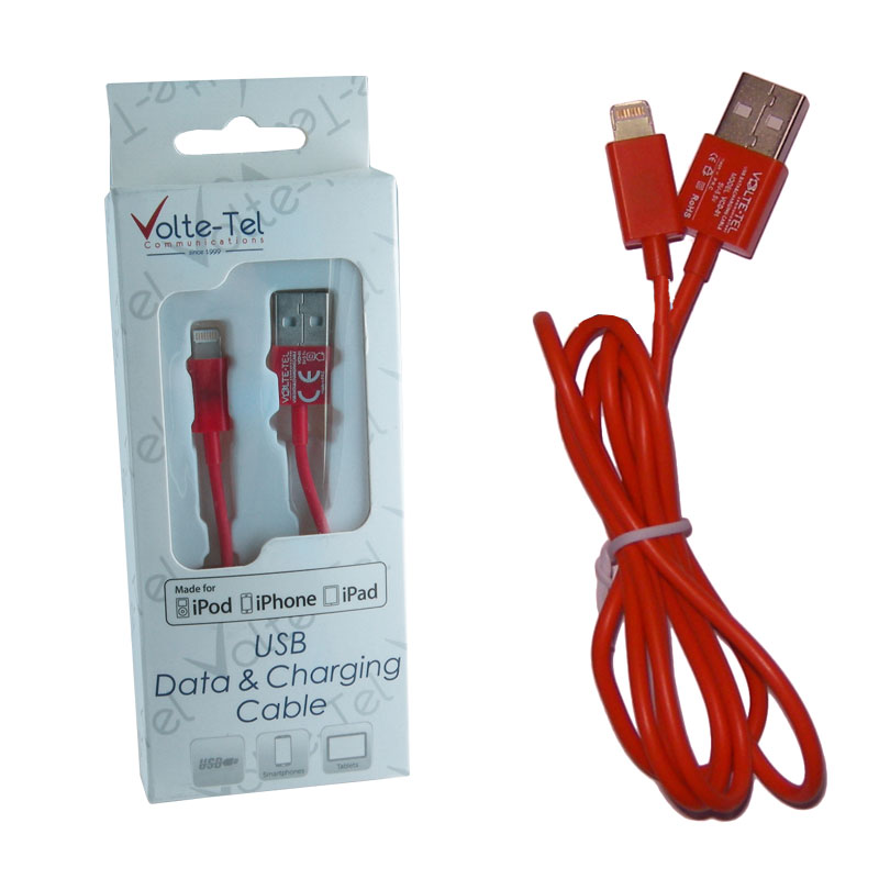 VOLTE-TEL LIGHTNING USB 2.1A ΦΟΡΤΙΣΗΣ-DATA 1m RED VCD01 iOS11
