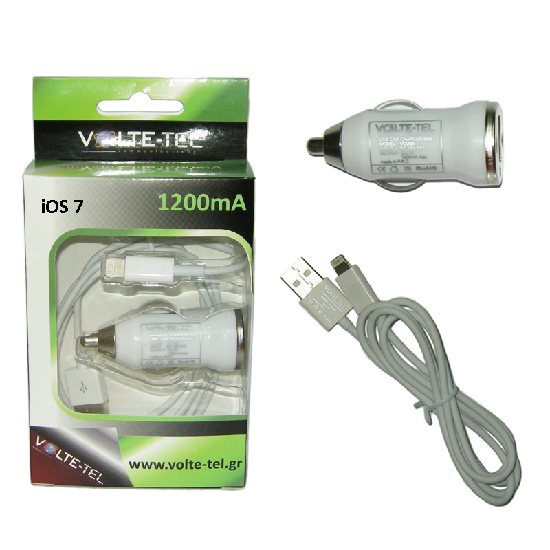 VOLTE-TEL LIGHTNING USB(ΦΟΡΤΙΣΗΣ-DATA VCD01+ΦΟΡΤΙΣΤΗΣ ΑΥΤΟΚΙΝΗΤΟΥ VCU09 1200mA)WHITE iOS9