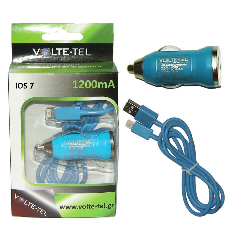 VOLTE-TEL LIGHTNING USB(ΦΟΡΤΙΣΤΗΣ-DATA VCD01+ΦΟΡΤΙΣΤΗΣ ΑΥΤΟΚΙΝΗΤΟΥ VCU09 1200mA)BLUE iOS7