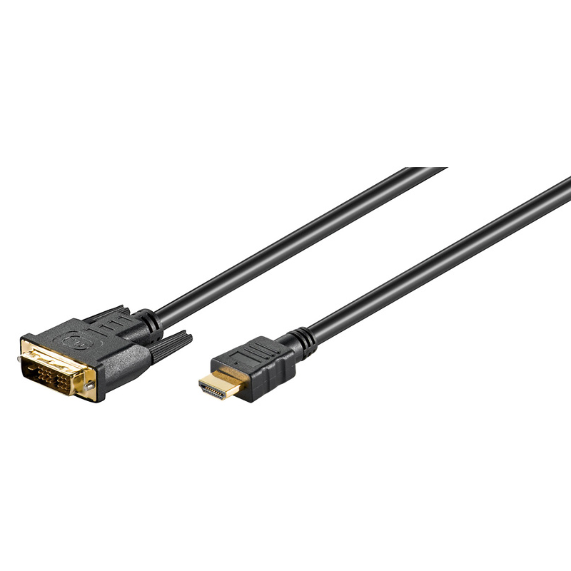 HDMI CABLE 19 PIN 1m TO DVI-D (18+1) BLACK GOLD PLATED CONTACTS