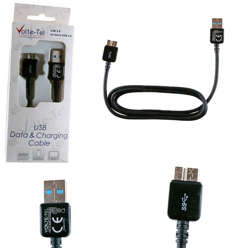 VOLTE-TEL SAMSUNG N9005 NOTE 3 MICRO USB 3 ΦΟΡΤΙΣΗΣ-DATA 1mBLACK