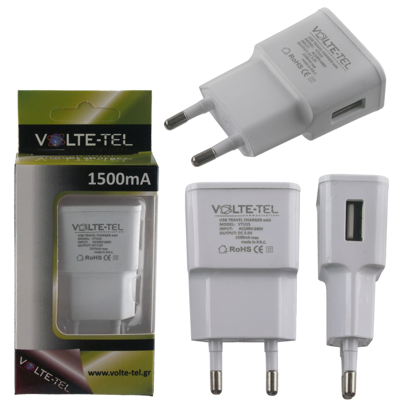 VOLTE-TEL USB TRAVEL CHARGER mini VTU15 1500mA WHITE