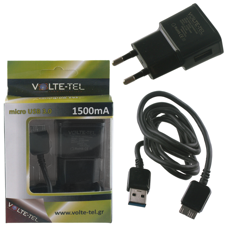 VOLTE-TEL Micro USB 3 NOTE 3(ΦΟΡΤΙΣΗΣ-DATA VCD01 USB 3.0+TRAVEL VTU15 1500mA) BLACK