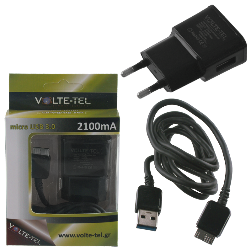 VOLTE-TEL MICRO USB NOTE 3(ΦΟΡΤΙΣΗΣ-DATA VCD01 USB 3.0+TRAVEL VTU21 2100mA) BLACK
