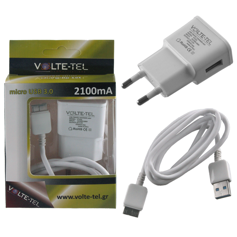 VOLTE-TEL MICRO USB NOTE 3(ΦΟΡΤΙΣΗΣ-DATA VCD01 USB 3.0+TRAVEL VTU21 2100mA) WHITE