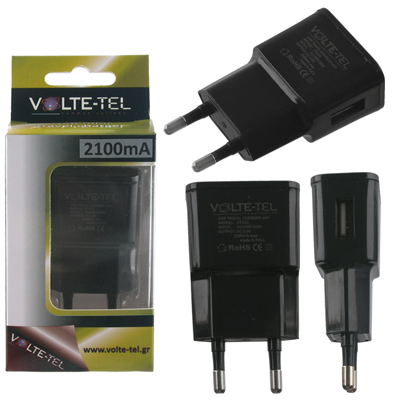 VOLTE-TEL USB TRAVEL CHARGER mini VTU21 2100mA BLACK