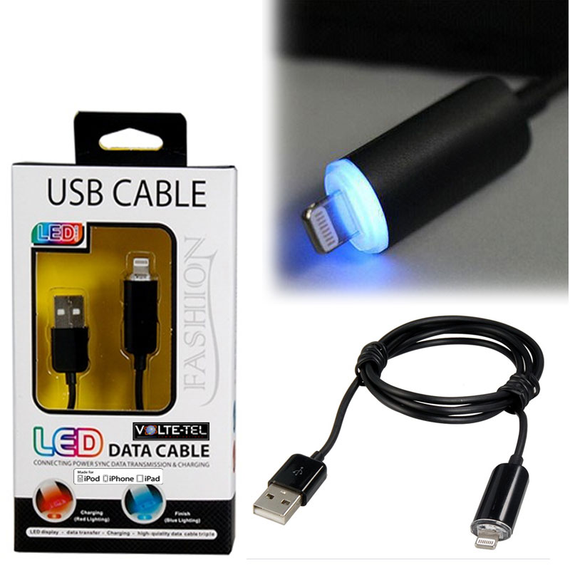 VOLTE-TEL LIGHTNING LED USB 2.1A ΦΟΡΤΙΣΗΣ-DATA 1m iOS11 BLACK