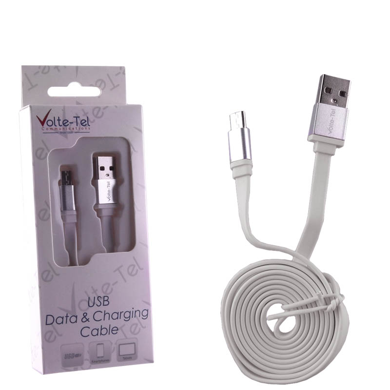 VOLTE-TEL MICRO USB FLAT ALUMINIUM 6mm USB 2.1A ΦΟΡΤ.-DATA 1m SILVER