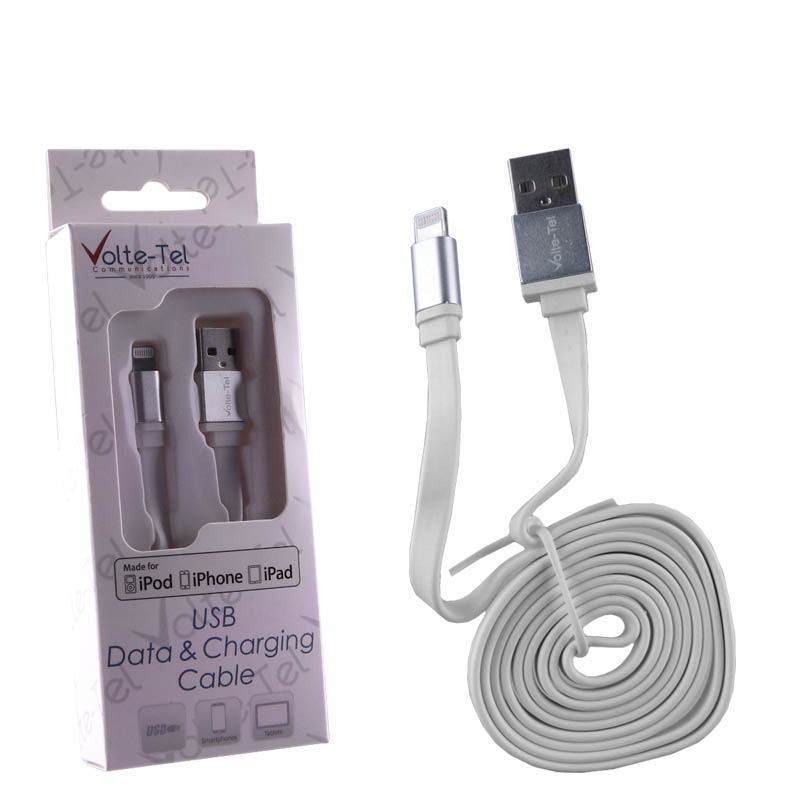 VOLTE-TEL LIGHTNING FLAT ALUMINIUM 6mm USB 2.1A ΦΟΡΤ.-DATA 1m SILVER iOS11