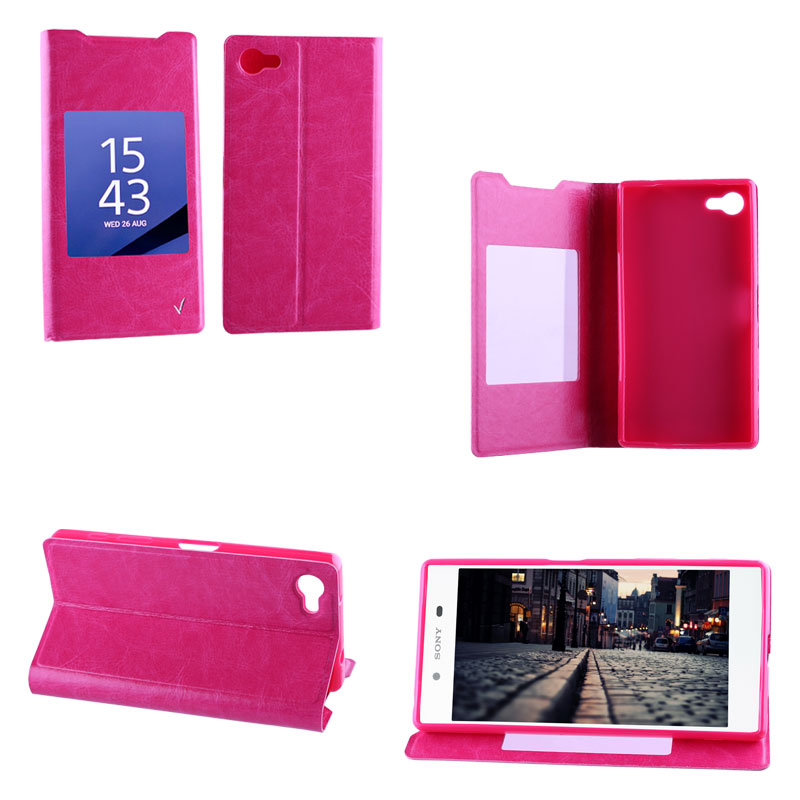 VOLTE-TEL ΘΗΚΗ SONY XPERIA Z5 COMPACT E5803 LEATHER-TPU VIEW BOOK STAND PINK