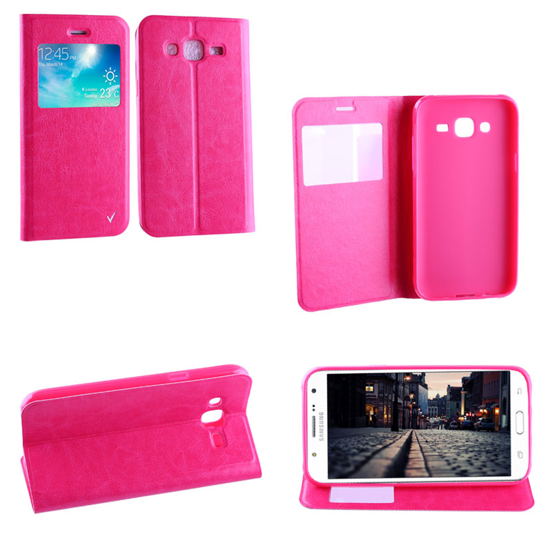 VOLTE-TEL ΘΗΚΗ SAMSUNG J5 J500 LEATHER-TPU VIEW BOOK STAND PINK