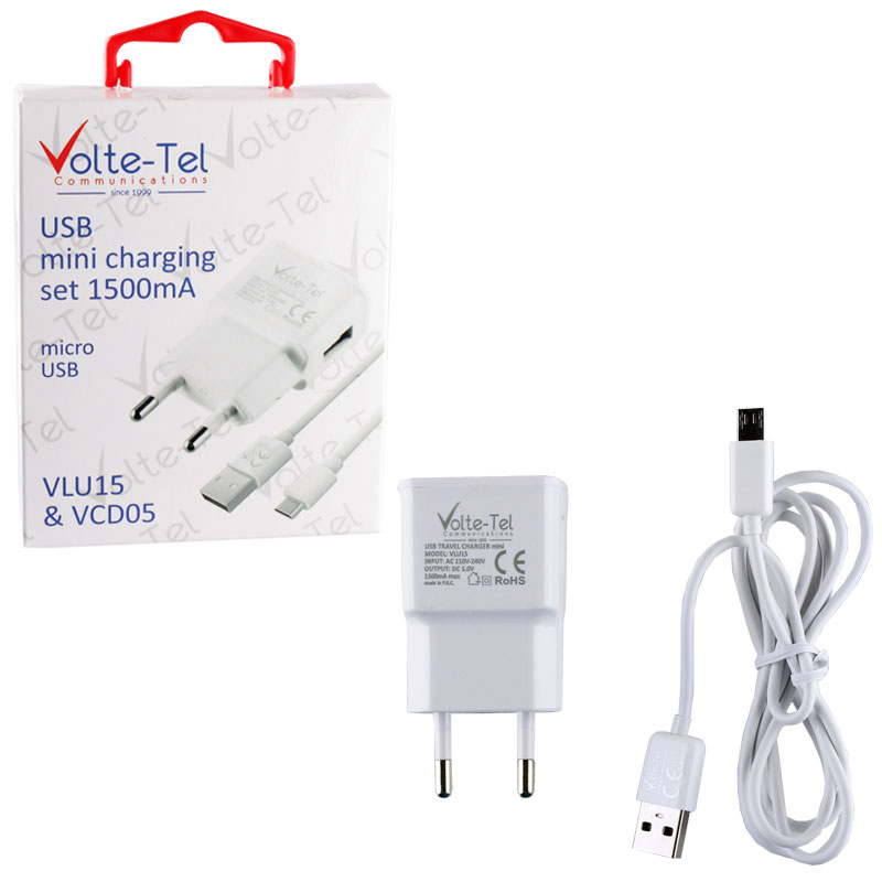VOLTE-TEL MICRO USB(ΦΟΡΤΙΣΗΣ-DATA VCD05+TRAVEL VLU15 1500mA) WHITE