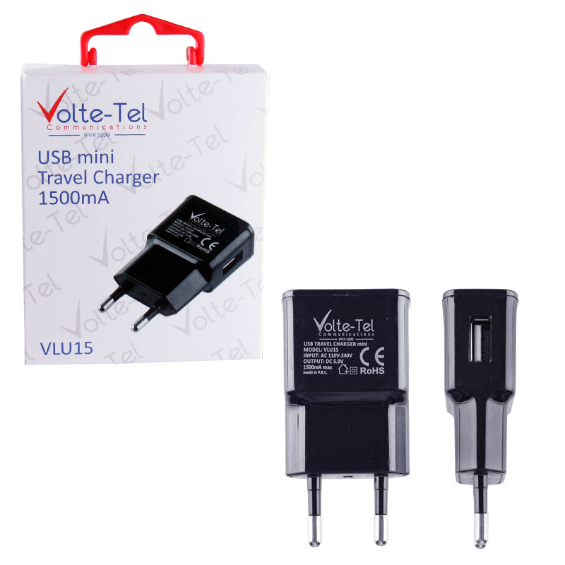 VOLTE-TEL USB TRAVEL CHARGER mini VLU15 1500mA BLACK