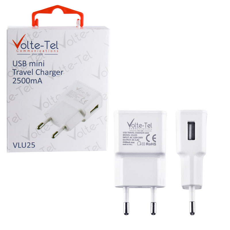 VOLTE-TEL USB TRAVEL CHARGER mini VLU25 2500mA WHITE