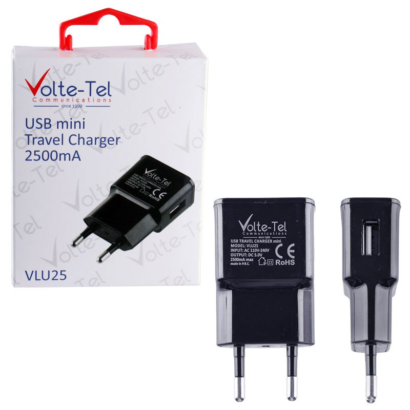 VOLTE-TEL USB TRAVEL CHARGER mini VLU25 2500mA BLACK