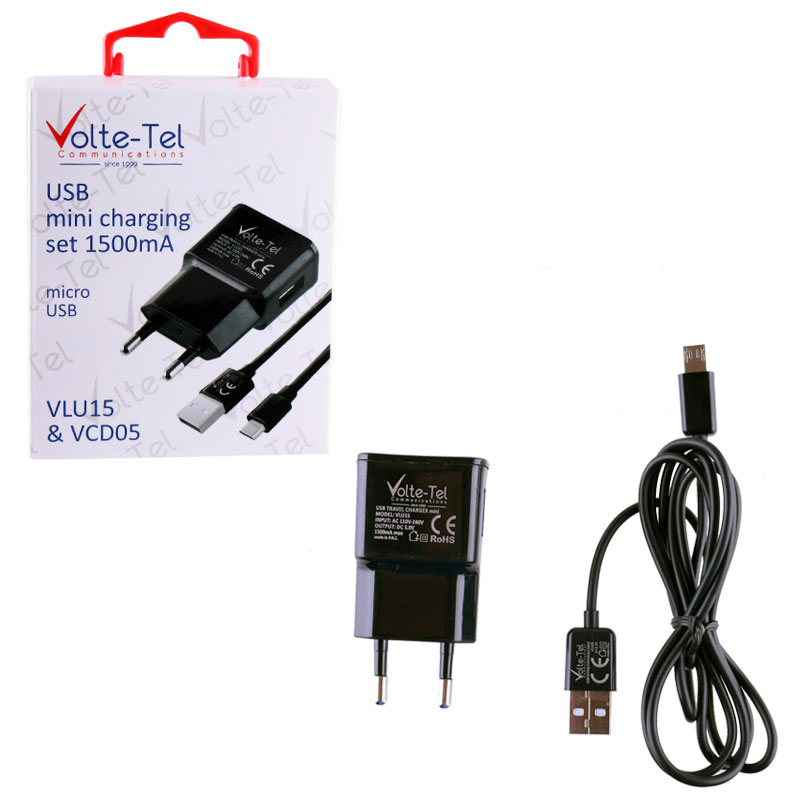 VOLTE-TEL MICRO USB(ΦΟΡΤΙΣΗΣ-DATA VCD05+TRAVEL VLU15 1500mA) BLACK