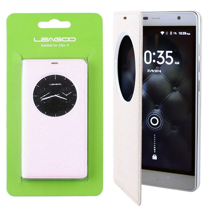 ΘΗΚΗ LEAGOO ELITE 4 LEATHER BATTERY COVER VIEW BOOK WHITE OR