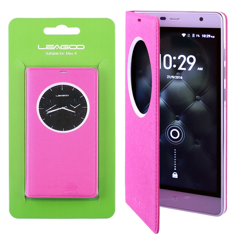 ΘΗΚΗ LEAGOO ELITE 4 LEATHER BATTERY COVER VIEW BOOK PINK OR