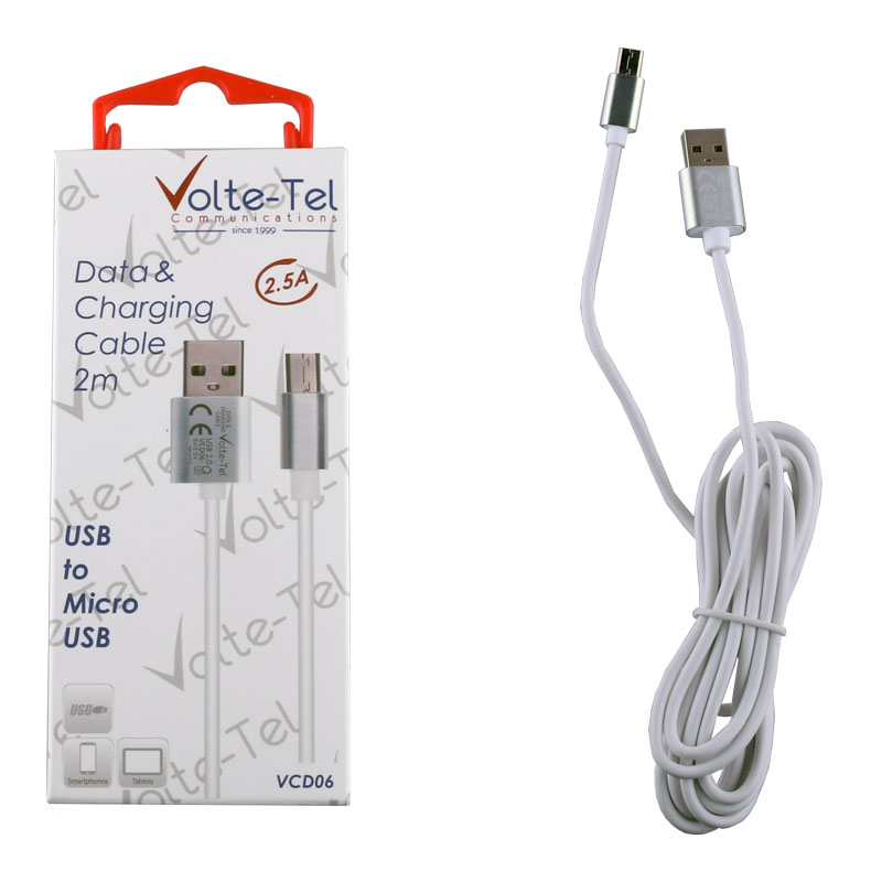 MICRO USB DEVICES LONG USB 2.5A ALUMINIUM ΦΟΡΤΙΣΗΣ-DATA 2m VCD06 WHITE VOLTE-TEL