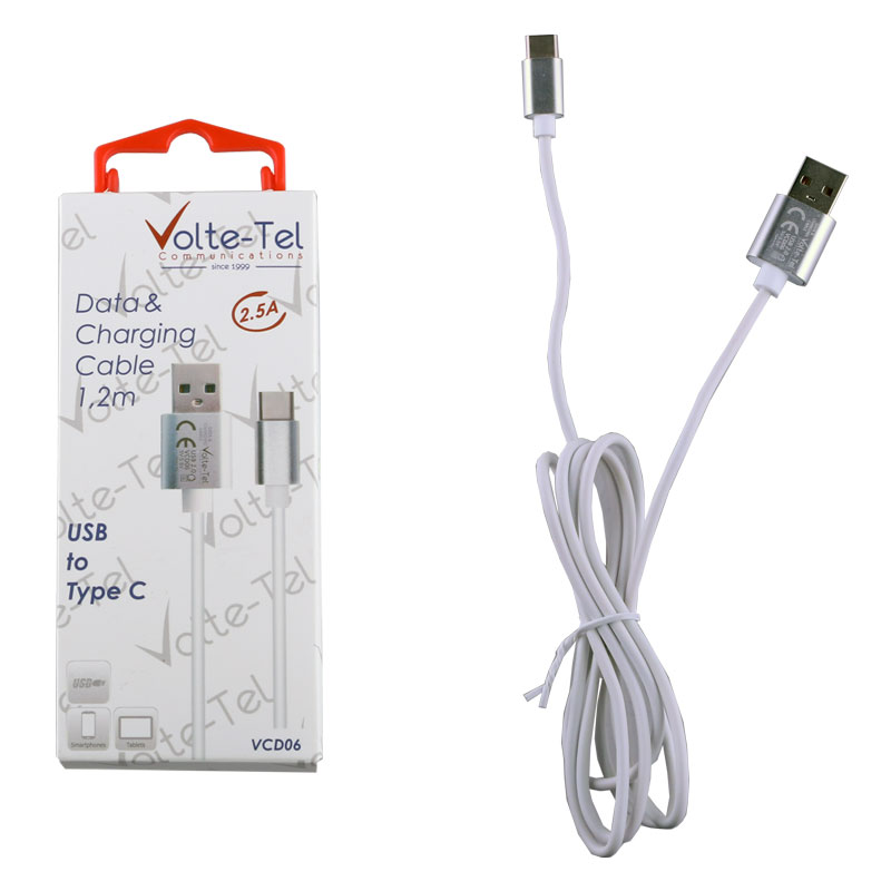 VOLTE-TEL TYPE C->USB 2.0 ALUMINIUM 2.5A ΦΟΡΤΙΣΗΣ-DATA 1.2m VCD06 WHITE