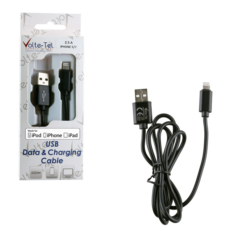 VOLTE-TEL APPLE LIGHTNING ALUMINIUM USB ΦΟΡΤΙΣΗΣ-DATA VCD05 2.5A 1.2m BLACK