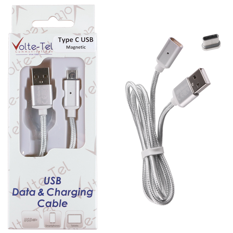 VOLTE-TEL TYPE C USB ΦΟΡΤΙΣΗΣ-DATA MAGNETIC BRAIDED VCD07 2.1A 1m SILVER