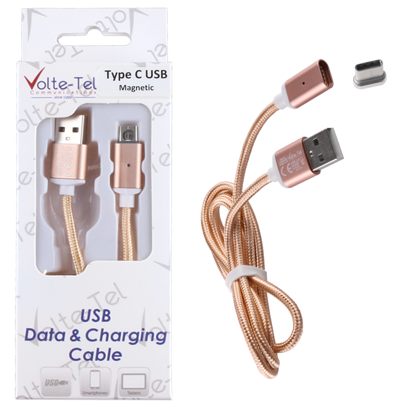 VOLTE-TEL TYPE C USB ΦΟΡΤΙΣΗΣ-DATA MAGNETIC BRAIDED VCD07 2.1A 1m GOLD