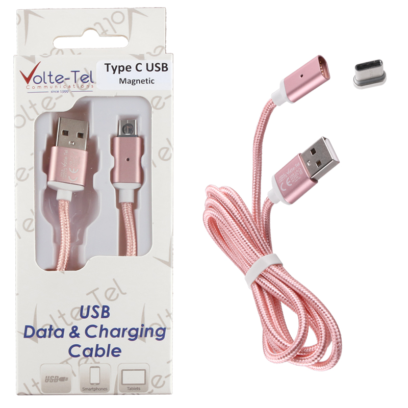 VOLTE-TEL TYPE C USB ΦΟΡΤΙΣΗΣ-DATA MAGNETIC BRAIDED VCD07 2.1A 1m ROSE-GOLD
