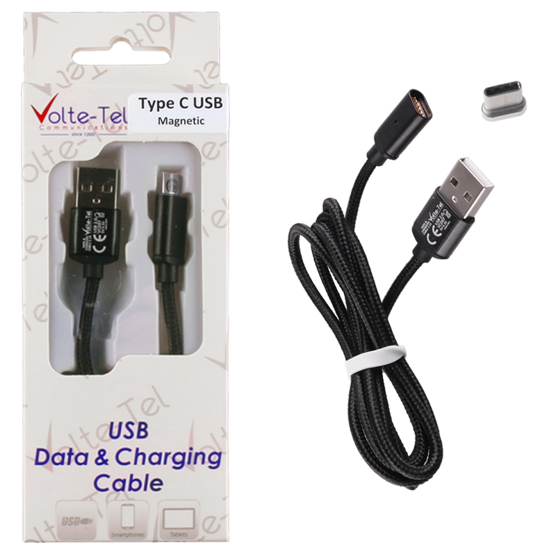 VOLTE-TEL TYPE C USB ΦΟΡΤΙΣΗΣ-DATA MAGNETIC BRAIDED VCD07 2.1A 1m BLACK