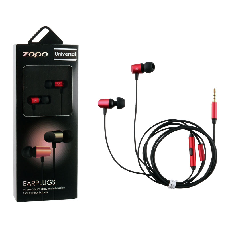 HANDS FREE STEREO ZOPO ER17A UNIVERSAL 3.5mm ALUMINIUM RED 1.2M PACKING OR