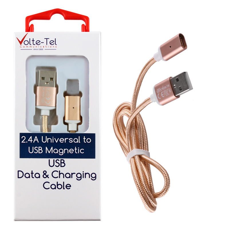 VOLTE-TEL USB ΦΟΡΤΙΣΗΣ-DATA MAGNETIC BRAIDED VCD08 2.4A 1m GOLD