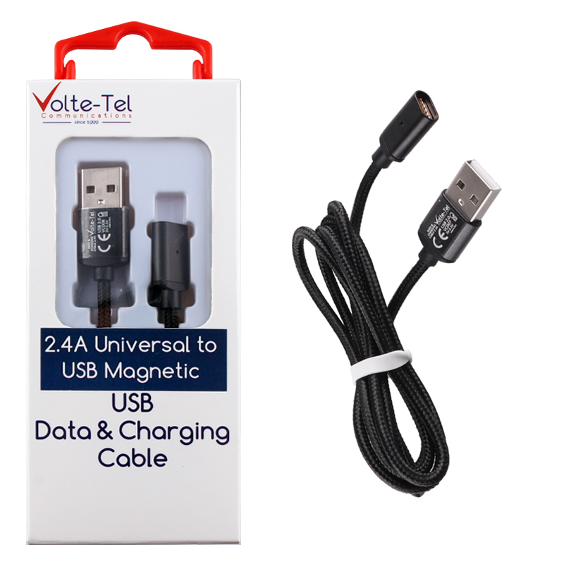 VOLTE-TEL USB ΦΟΡΤΙΣΗΣ-DATA MAGNETIC BRAIDED VCD08 2.4A 1m BLACK