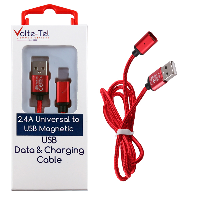 VOLTE-TEL USB ΦΟΡΤΙΣΗΣ-DATA MAGNETIC BRAIDED VCD08 2.4A 1m RED