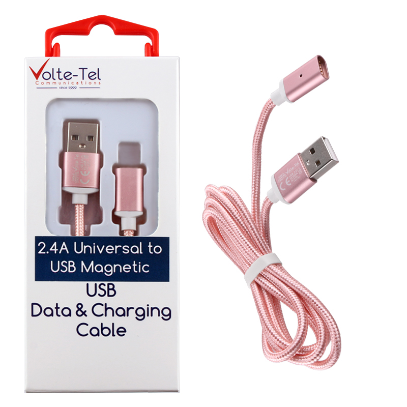 VOLTE-TEL USB ΦΟΡΤΙΣΗΣ-DATA MAGNETIC BRAIDED VCD08 2.4A 1m ROSE-GOLD