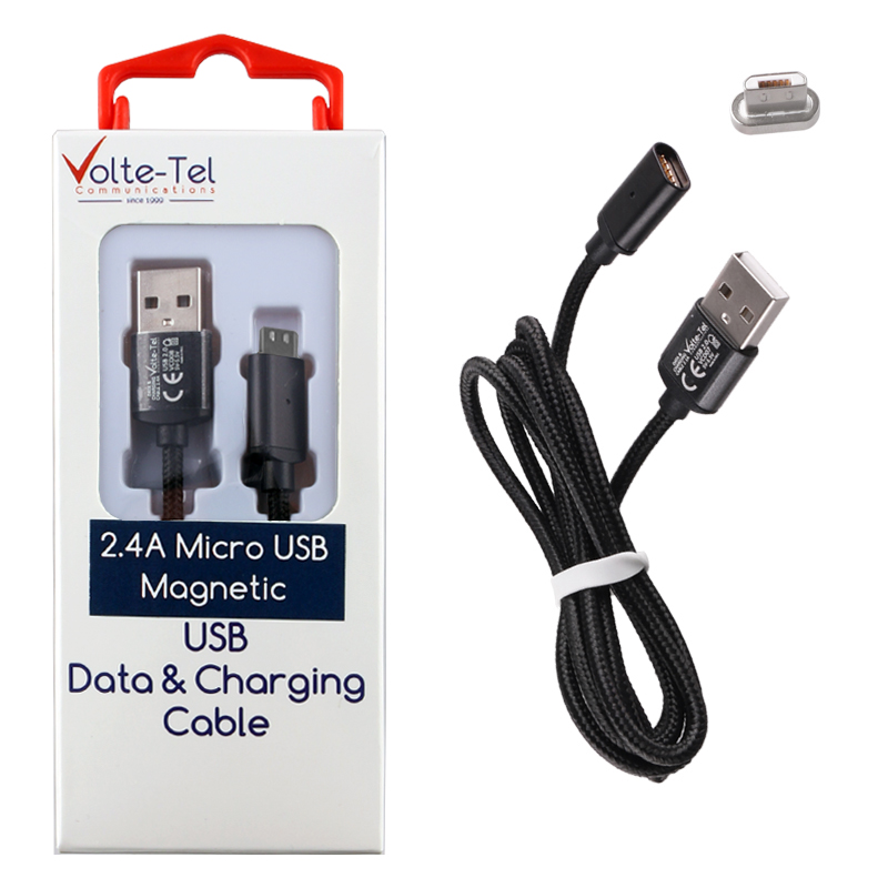 VOLTE-TEL MICRO USB ΦΟΡΤΙΣΗΣ-DATA MAGNETIC BRAIDED VCD08 2.4A 1m BLACK