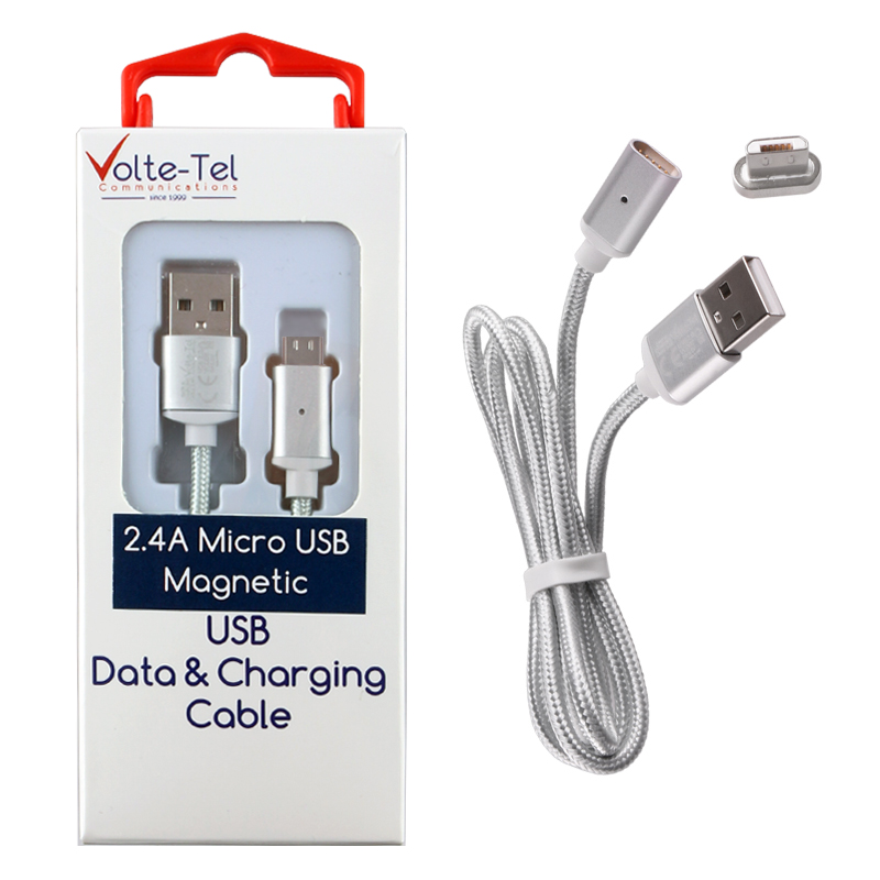VOLTE-TEL MICRO USB ΦΟΡΤΙΣΗΣ-DATA MAGNETIC BRAIDED VCD08 2.4A 1m SILVER