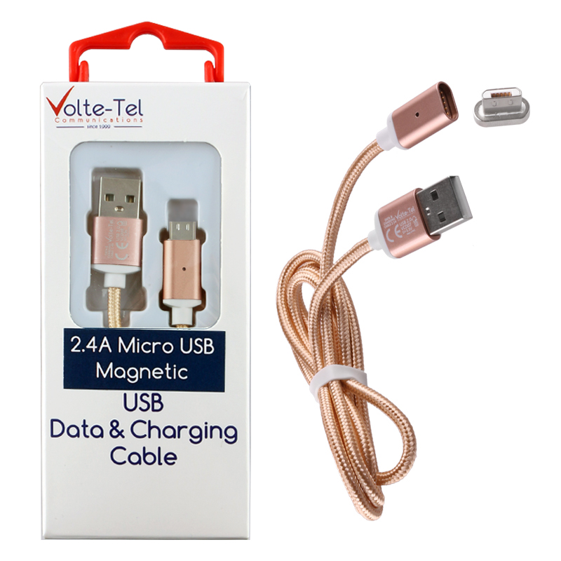 VOLTE-TEL MICRO USB ΦΟΡΤΙΣΗΣ-DATA MAGNETIC BRAIDED VCD08 2.4A 1m GOLD