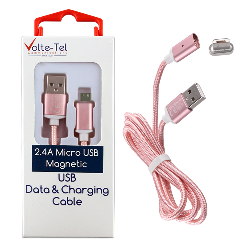 VOLTE-TEL MICRO USB ΦΟΡΤΙΣΗΣ-DATA MAGNETIC BRAIDED VCD08 2.4A 1m ROSE-GOLD