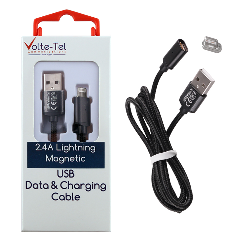 VOLTE-TEL LIGHTNING USB ΦΟΡΤΙΣΗΣ-DATA MAGNETIC BRAIDED VCD08 2.4A 1m BLACK
