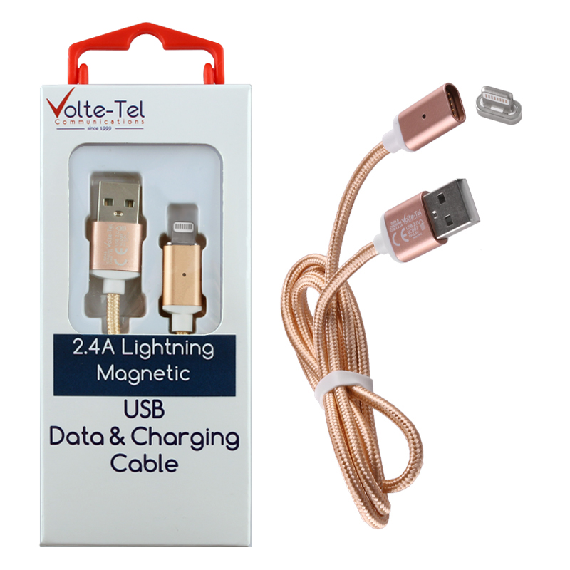 VOLTE-TEL LIGHTNING USB ΦΟΡΤΙΣΗΣ-DATA MAGNETIC BRAIDED VCD08 2.4A 1m GOLD