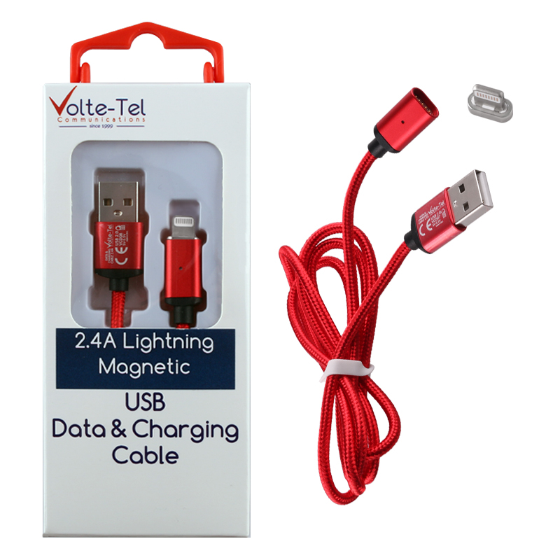 VOLTE-TEL LIGHTNING USB ΦΟΡΤΙΣΗΣ-DATA MAGNETIC BRAIDED VCD08 2.4A 1m RED