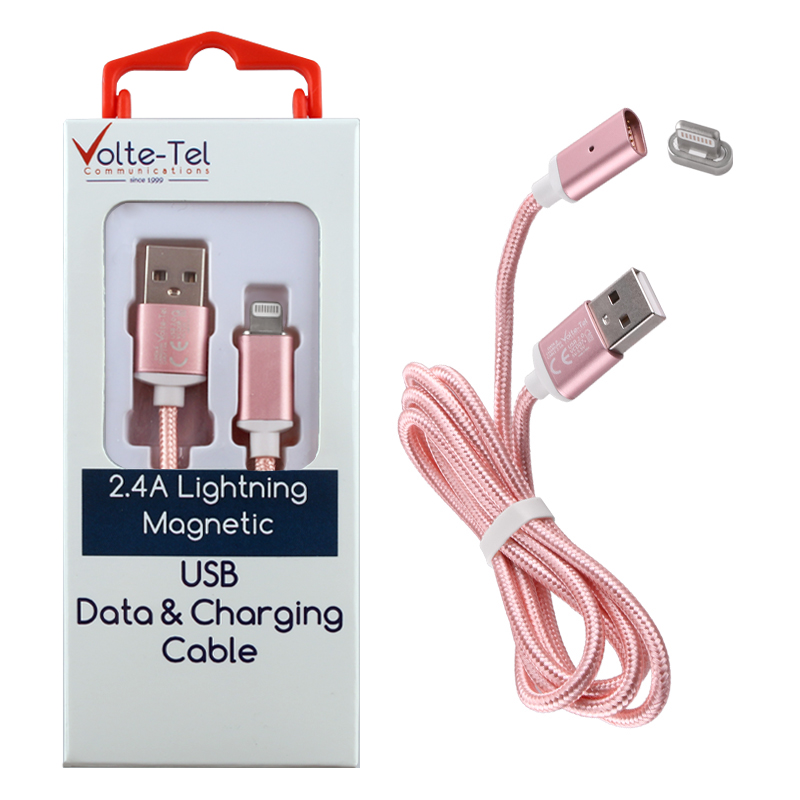 VOLTE-TEL LIGHTNING USB ΦΟΡΤΙΣΗΣ-DATA MAGNETIC BRAIDED VCD08 2.4A 1m ROSE-GOLD