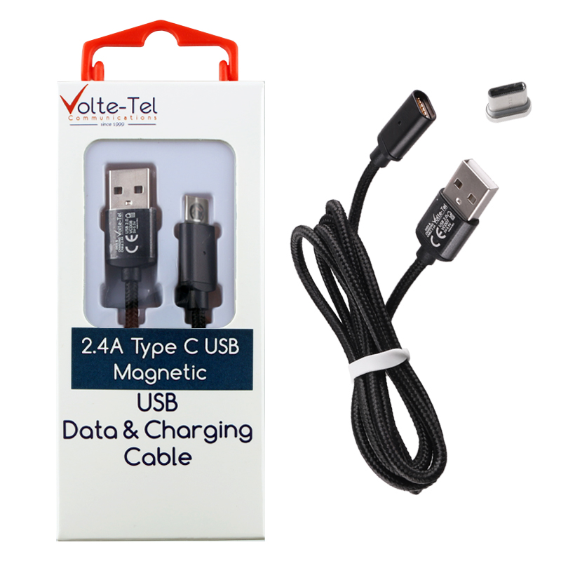 VOLTE-TEL TYPE C USB ΦΟΡΤΙΣΗΣ-DATA MAGNETIC BRAIDED VCD08 2.4A 1m BLACK