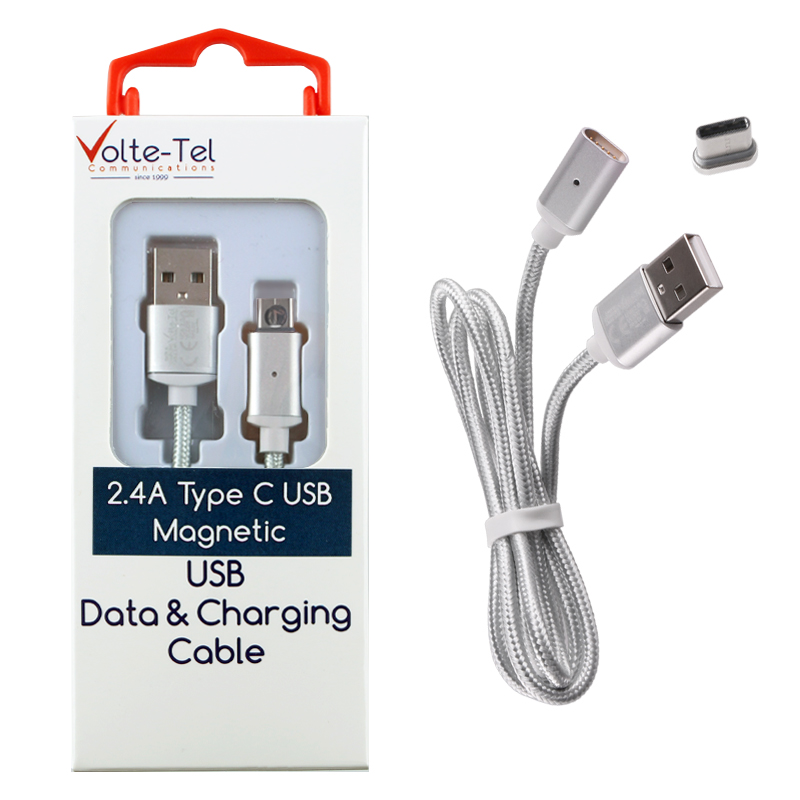 VOLTE-TEL TYPE C USB ΦΟΡΤΙΣΗΣ-DATA MAGNETIC BRAIDED VCD08 2.4A 1m SILVER